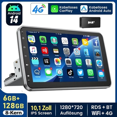 4G DAB+ 8-Kern 6+128G Android 14 Carplay Autoradio 1 DIN 360° Drehbar Bildschirm - Bild 1 von 4