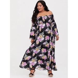 Torrid schwarz Blumen Challis Schulterfrei Maxikleid Größe 2 2X 18 20 - Bild 1 von 8