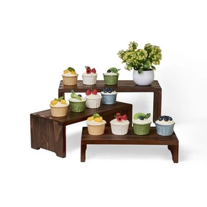 Set 3 Porta Cupcake Rustico in Legno per 24 Cupcakes, Espositore in Legno a Gradini St... - Foto 1 di 8