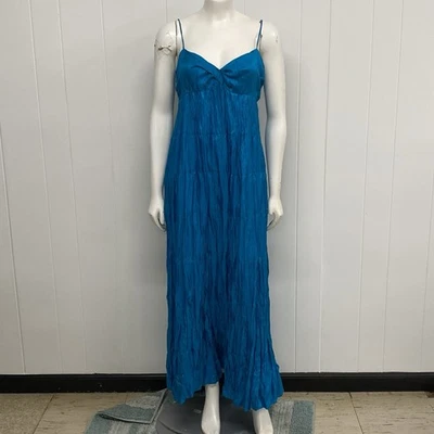 Vestido Ann Taylor Mujer 8 Azul 100% Seda Habotai Arrugado Sin Mangas Maxi Nuevo con Etiquetas Foto 1 de 4