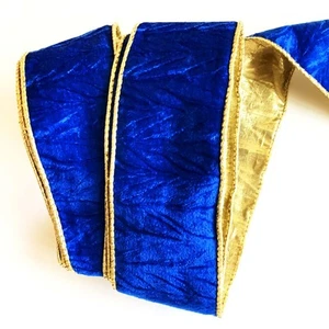 Nastro Velluto Blu 2 1/2" Largo 5 Iarde Filo Corona Fiocco Artigianato Natale Vacanze - Foto 1 di 1