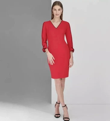 Nuevo con etiquetas Vestido Andrew Marc Rojo Cuello en V Funda Cóctel Fiesta Talla 8 Foto 1 de 4