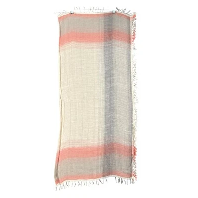 Pure Jill Blanket Scarf Ruana Wrap Shawl Fringed Striped Coral Gray Cotton Blend - Image 1 of 4