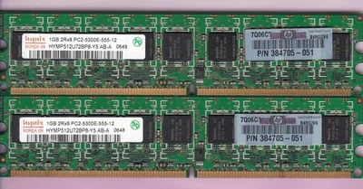 2GB 2x1GB HYNIX PC2-5300E DDR2-667 RDIMM HYMP512U72BP8-Y5 AB-A HP 384705-051 KIT - Image 1 of 2