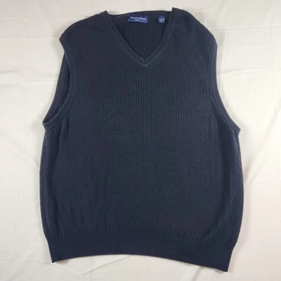Chaleco Suéter Austin Reed Para Hombres Grande Azul Marino Cuello en V Algodón Tejido con Cable Acanalado Foto 1 de 4