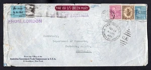 USA 1939 Cover to Australia. Steamer Queen Mary, Airmail from London UK. Prexies - Picture 1 of 2