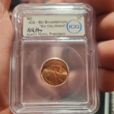 🇺🇸1998-P Broadstruck Lincoln Penny - BU Error - ICG - Austin Hutto Signed  - Image 1 of 2