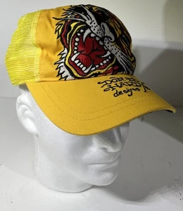 Vintage Y2K 2000s Ed Hardy Tiger  Trucker Snapback Yellow - Picture 1 of 11