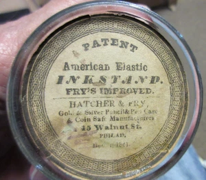 AMERICAN ELASTIC FRY'S VERBESSERTER GLAS TINTENSTÄNDER (TINTENFASS) PHILDELPHIA UM 1841 - Bild 1 von 10