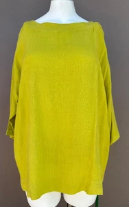 Bryn Walker Tunika Oberteil 100% Leinen Chartreuse L Oversize Lagenlook 3/4 Arm - Bild 1 von 14