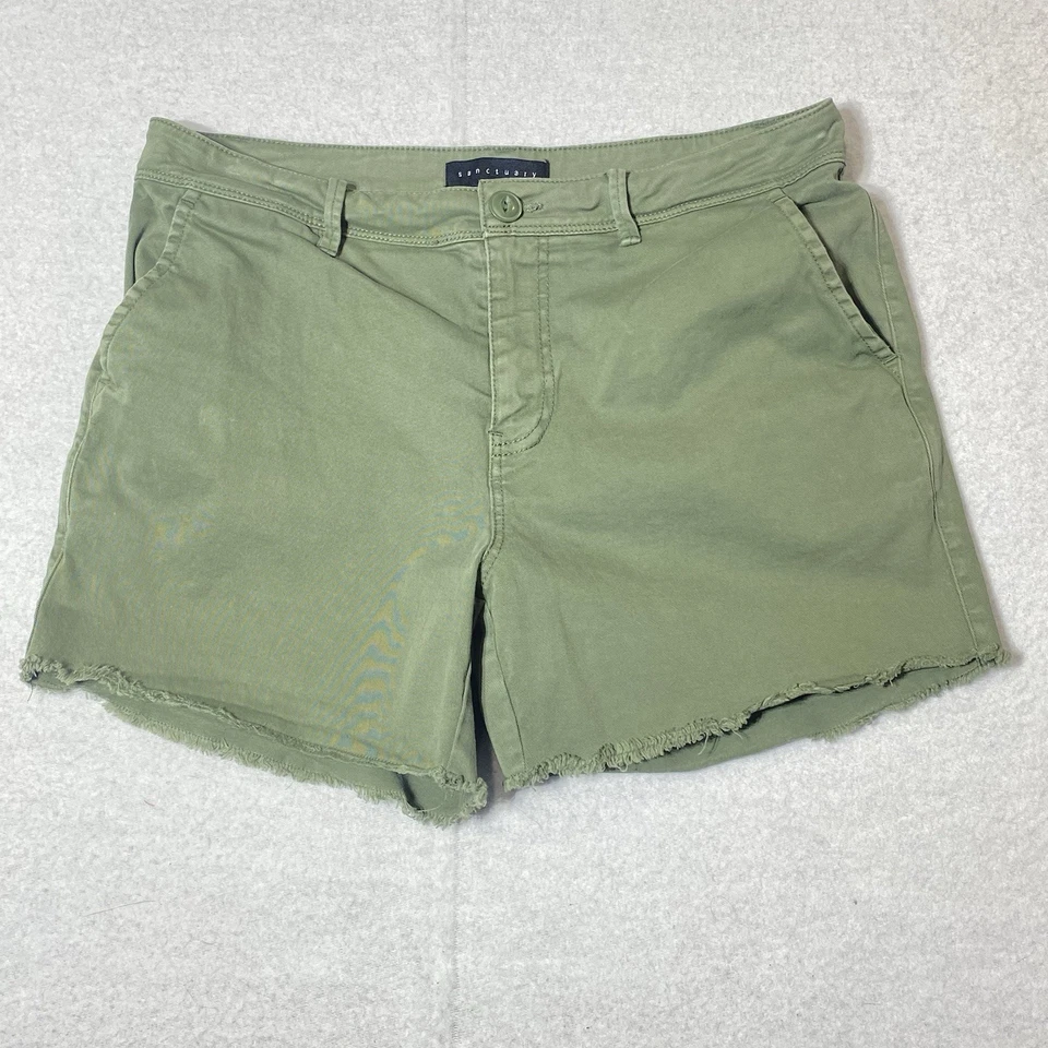 Sanctuary Shorts Womens 28 Army Green Khaki Mid Rise Raw Hem Utility Casual - Image 1 of 4