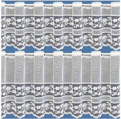 Leanne Lace Cafe Net Curtains White in ,18" and 24" drop - Sold by the meter - - Image 1 of 2