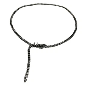 Vtg Crystal Belt Statement Sparkling Rhinestone Prong Set Chain Gunmetal 1980s - Picture 1 of 8