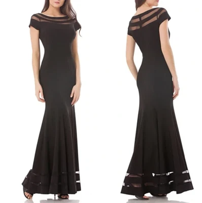 JS Collections Maxi Dress Sz 10 Gown Black Mesh Illusion Gala Black Tie Mermaid - Image 1 of 4