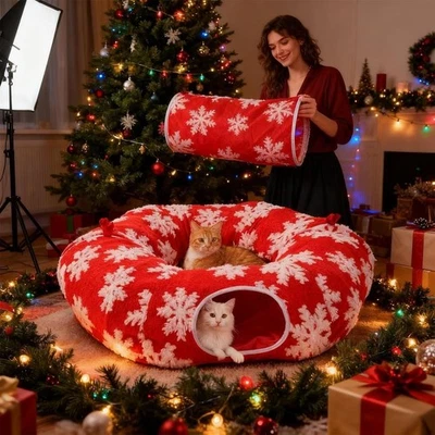 Cama túnel gato Navidad 2025 suave invierno donut nido para gatitos Foto 1 de 4