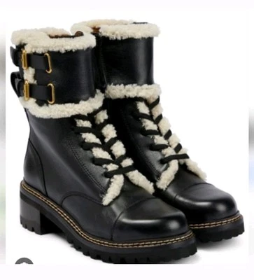 Botas de motociclista de combate de cuero de encaje See By Chloe Mallory para mujer EE. UU. 8 - UE 38  Foto 1 de 4