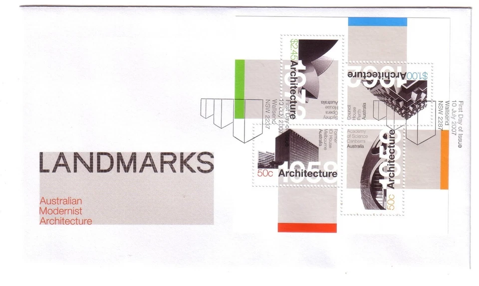 2007 FDC. Australia. Landmarks - Modernist Architecture. M.S. PictFDI "WALLSEND" - Image 1 of 1