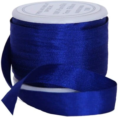 Threadart 100% Pure Silk Ribbon -7mm Sapphire Blue - No. 701 - 10 Meters - Image 1 of 4