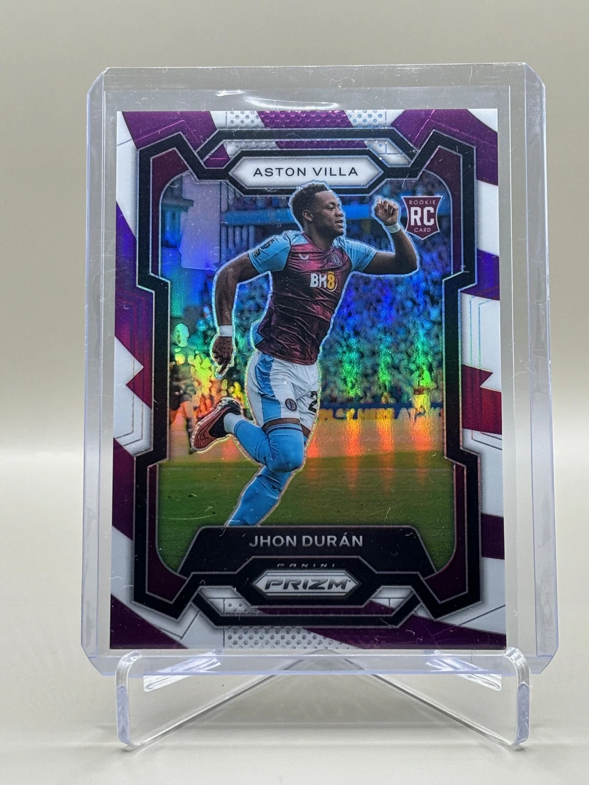 Jhon Duran 2023-24 Panini Prizm EPL #109 Rookie Purple and White Stripes #/92