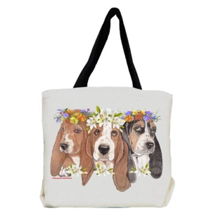 Basset Hound Dog with Flowers Tote Bag - Picture 1 of 1