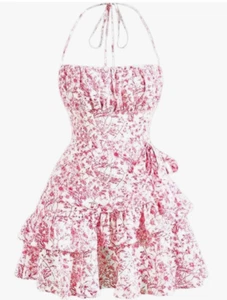 Narecte Summer Dresses for Women,Tie Backless Mini Dress,Halter Dress,Floral - Picture 1 of 6