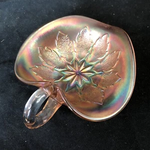 DUNCAN-MILLER Carnival Glass Heart Shape IRIDESCENT Candy Dish Floral Bowl - Picture 1 of 9