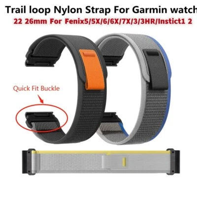 Cinghia nylon Trail Loop per Garmin Fenix 7 7X 6X 6 Pro 5 5X Plus 3 3HR 945 Band - Immagine 1 di 4
