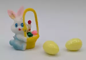 Vintage 1960 Plastic 1.5" Easter Bunny Basket Eggs Doll Diorama Craft Easter - Picture 1 of 5