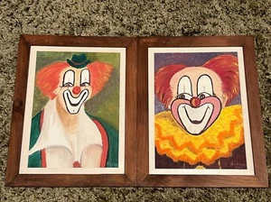 Zwei Vintage 1970 Clown Gemälde H Wyman Happy Clown - Bild 1 von 20