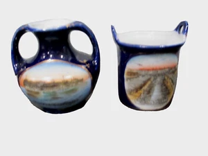 seltenes Rockaway Beach N.Y. Kobaltblau Mini Set Keramik Souvenir Töpfe Zelt Stadt - Bild 1 von 10