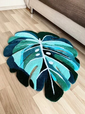 Leaf Shaped Rug Monstera Handmade Tufted Fluffy Carpet Cozy  Bedroom Decor - Image 1 of 4