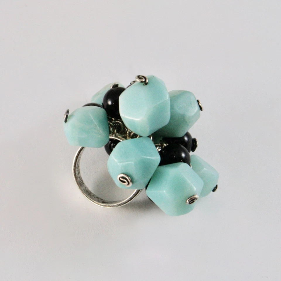 ANELLO IN ARGENTO 925 A GRAPPOLO CON ONICE E DIASPRO E MISURA REGOLABILE - Immagine 1 di 1