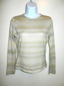 SUÉTER ANNE KLEIN 100% DELGADO CACHEMIRA AMARILLO PÁLIDO OLIVA GRIS RAYAS CUELLO REDONDO XS - Imagen 1 de 12