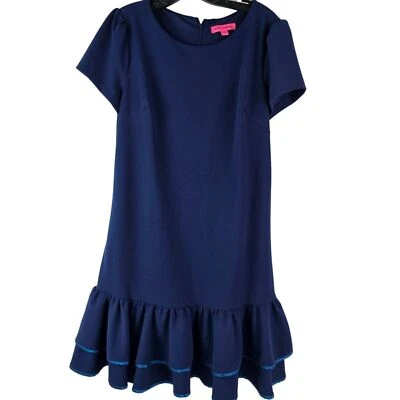 Vestido vaquero Betsey Johnson para mujer azul marino con volantes dobladillo talla 10 usado en excelente estado Foto 1 de 4