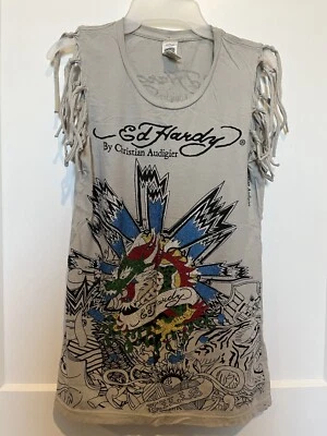 ED HARDY Christian Audigier Tank Top Women's Small Graphic Bedazzled - Image 1 of 4