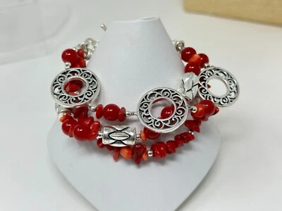 "Pulsera de palanca PREMIER DESIGNS imitación coral rojo 7,5-8,5""" Foto 1 de 2