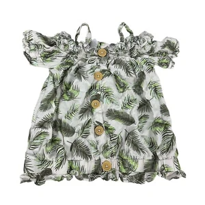 Satin Flowers Girls Tropical Palm Leaf Off-Shoulder Button-Down Top Size 7/8 - Picture 1 of 5