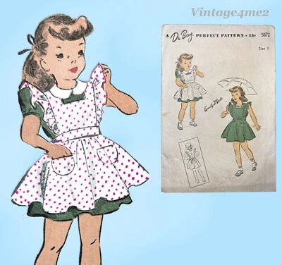 Du Barry 5672: 1940s Baby Girls WWII Pinafore Apron Sz 1 Vintage Sewing Pattern - Image 1 of 4