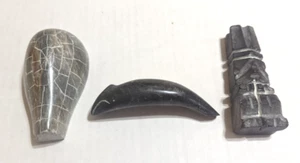 VTG Signed Dave Alanna Eskimo Inuit Stone Carving Igloo, Seal, Figure 3 Pc Group - Picture 1 of 17