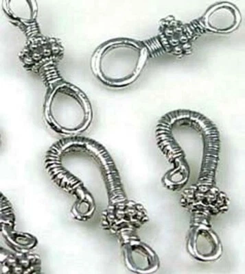 16 pc / 8 pair Antiqued Silver Pewter Hook Clasps  - Image 1 of 2