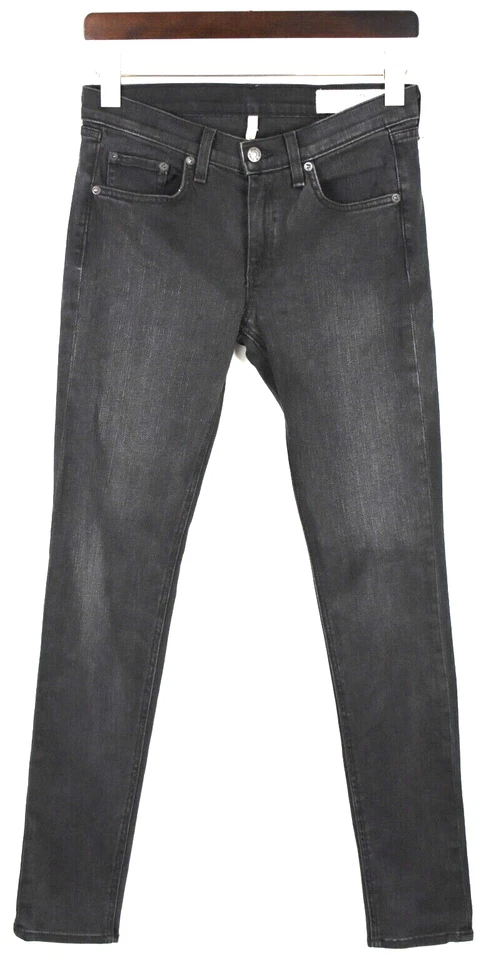 Rag & Bone Skinny Damen W27 Dehnbar Niedrige Taille Schwarz Verblichen Zip Jeans - Bild 1 von 4