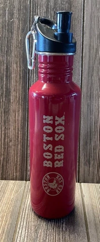 Brand New Boston Red Sox Red/Silver Aluminum Drink Bottle w/ Sport Top & Clip Cover