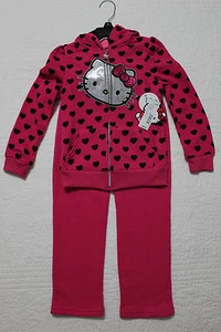 NEW GIRLS HELLO KITTY 2 PIECE PINK ZIP UP JACKET & PANTS SET SZ 5 NWT $44 - Picture 1 of 5