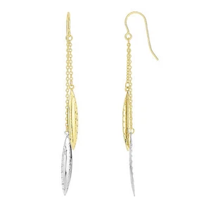 14k Yellow White Gold Diamond Cut Marquise Shapes Earrings - Picture 1 of 1