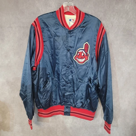 Vintage 80s Felco Cleveland Indians Chief Wahoo Satin Bomber Jacket Mens L Cover