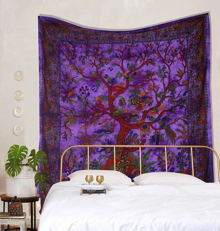 Colcha doble tie dye árbol de la vida decoración del hogar tapiz colgante de pared hippie Foto 1 de 1