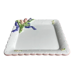 Ganz Bella Casa Keramik Teller 8" Quadratisch 3D Rosen Lila Schleife Überbacken Irisierend - Bild 1 von 8