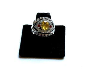 RS10 SILVER PLATED YELLOW CRYSTAL EVIL EYE RING SIZE 7 - Picture 1 of 3