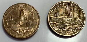 France 1977 Two Coins One With Error Edge Lettering upside Down 10 Francs - Picture 1 of 3