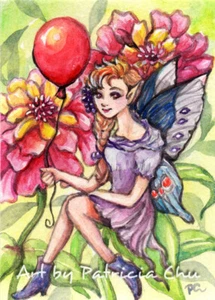 ACEO LE Art Card Print 2.5x3.5" " Fairy and Balloon " Fantasy Art by Patricia - Picture 1 of 1
